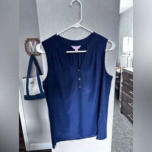 Lilly Pulitzer Sleeveless 100% Silk Top Navy Blue Size Small
